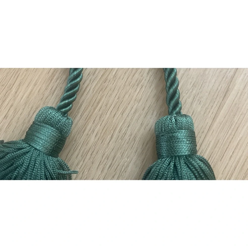 Vintage Set Dark Green Curtain Drape Rope & Tassel Tie Backs MCM‎